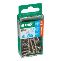 Caja de tornillos SPAX Madera Acero Inoxidable Cabeza plana 25 Piezas (4 x 35 mm)