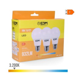 Pack de 3 bombillas LED EDM F 10 W E27 810 Lm Ø 6 x 10,8 cm (3200 K)