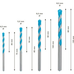 Set de brocas BOSCH Expert CYL-9 Multiconstruction Ø 4 mm Ø 5 mm Ø 6 mm Ø 8 mm 4 Piezas