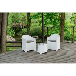 Conjunto de Mesa con 2 Sillones IPAE Progarden Luna sluc06bg Blanco Jardín (3 Piezas)