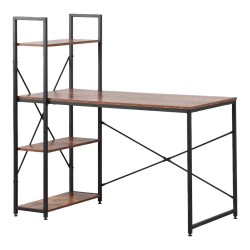 Mesa de Escritorio con Estantería EDM 75196 Negro Madera Metal 121 x 120 x 64 cm