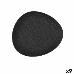 Plato Llano Bidasoa Fosil Negro Ceru00e1mica Ovalado 22,8 x 20,1 x 2,2 cm (9 Unidades)