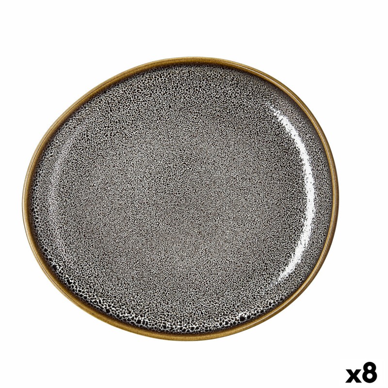 Plato Llano Ariane Jaguar Freckles Marru00f3n Ceru00e1mica Ovalado 25 cm (8 Unidades)