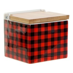 Salero con Tapa DKD Home Decor 8424001758265 Negro Rojo Bambu00fa Dolomita 11,5 x 11,5 x 11 cm