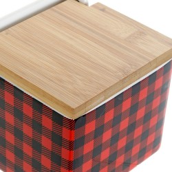 Salero con Tapa DKD Home Decor 8424001758265 Negro Rojo Bambu00fa Dolomita 11,5 x 11,5 x 11 cm