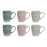 Taza Mug DKD Home Decor Multicolor Azul Rosa Madera de caucho Verde Gres 160 ml (3 Unidades) (7 pcs)