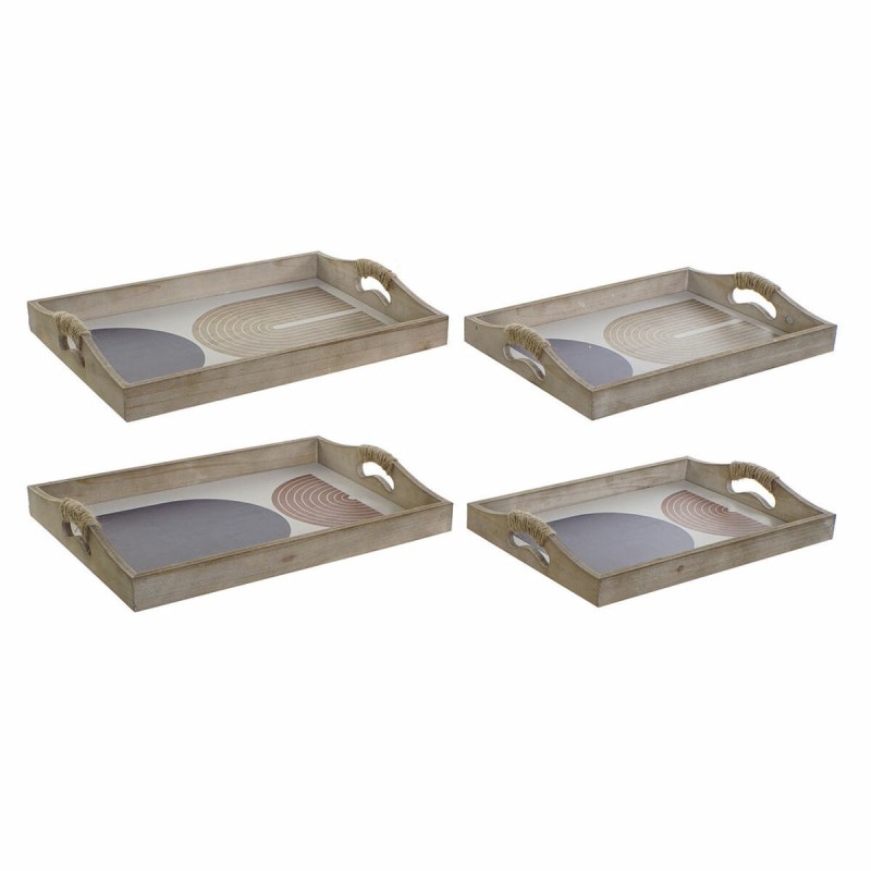 Bandeja DKD Home Decor 40,6 x 30 x 6 cm Beige Azul Madera MDF (2 Unidades)