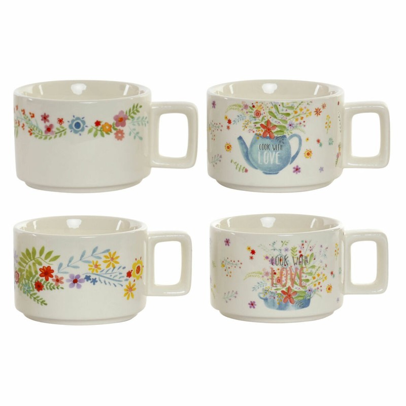 Juego de Tazas de Cafu00e9 DKD Home Decor Metal Multicolor 260 ml Dolomita (4 Piezas)