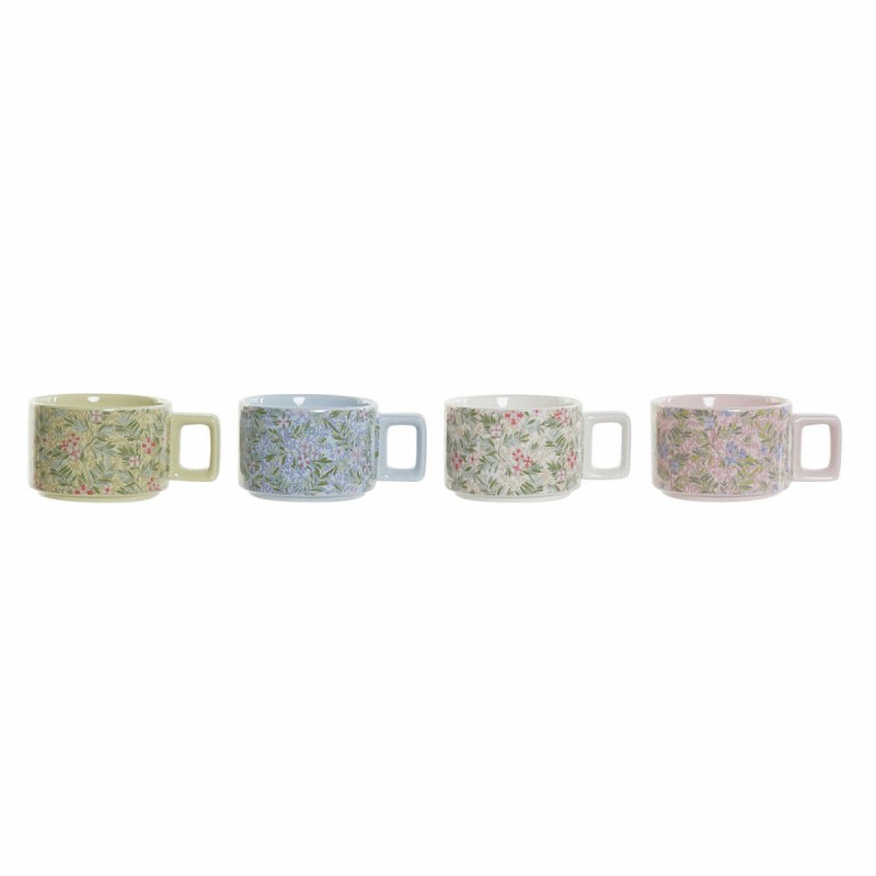 Juego de Tazas de Cafu00e9 DKD Home Decor Azul Verde Rosa Metal Dolomita 260 ml (4 Piezas)