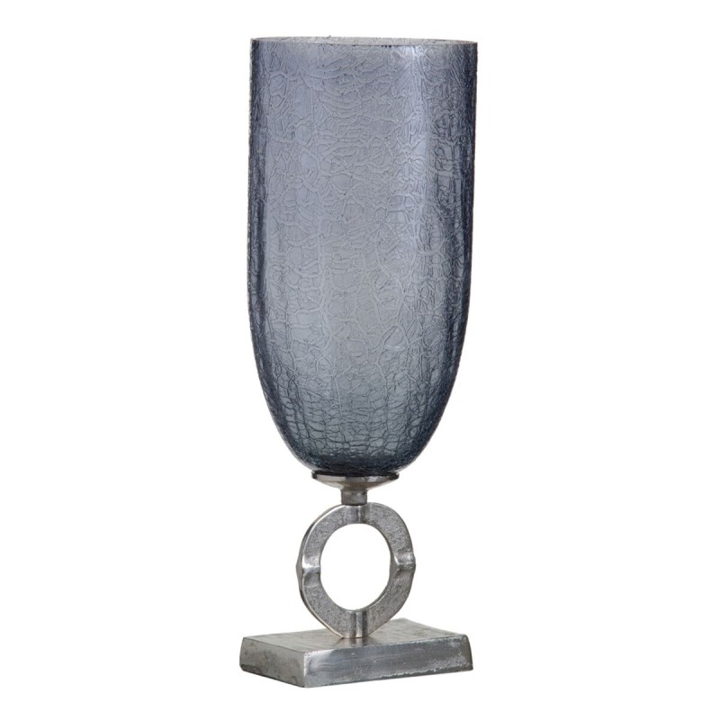 Jarrón 17 x 17 x 47 cm Cristal Gris Metal Plata