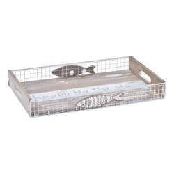 Bandeja de Aperitivos DKD Home Decor Marru00f3n Madera Mediterru00e1neo Peces 39 x 23 x 5 cm