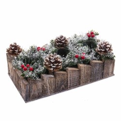 Portavelas Navideño Blanco Rojo Verde Natural Madera Cristal Plástico 30 x 15 cm