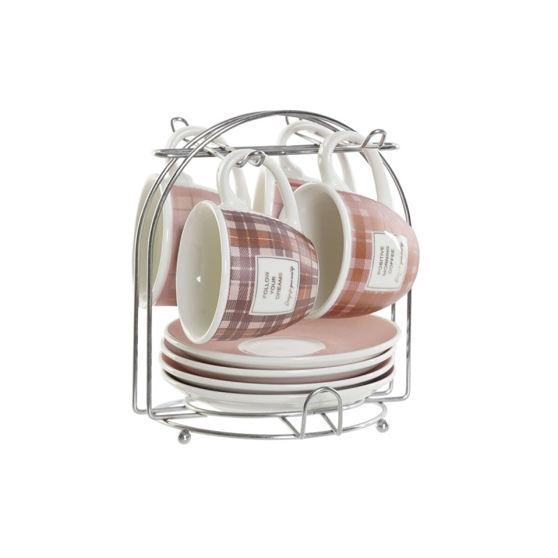 Juego de Tazas de Cafu00e9 DKD Home Decor Blanco Marru00f3n Rosa 90 ml 4 Piezas