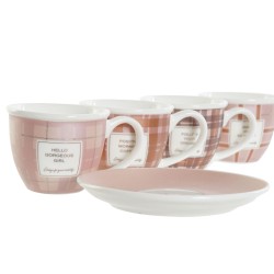 Juego de Tazas de Cafu00e9 DKD Home Decor Blanco Marru00f3n Rosa 90 ml 4 Piezas