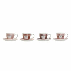 Juego de Tazas de Cafu00e9 DKD Home Decor Blanco Marru00f3n Rosa 90 ml 4 Piezas