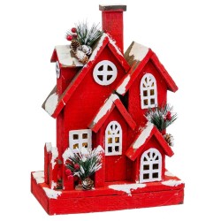 Adorno Navideño Rojo Madera Casa 24 x 13 x 33 cm