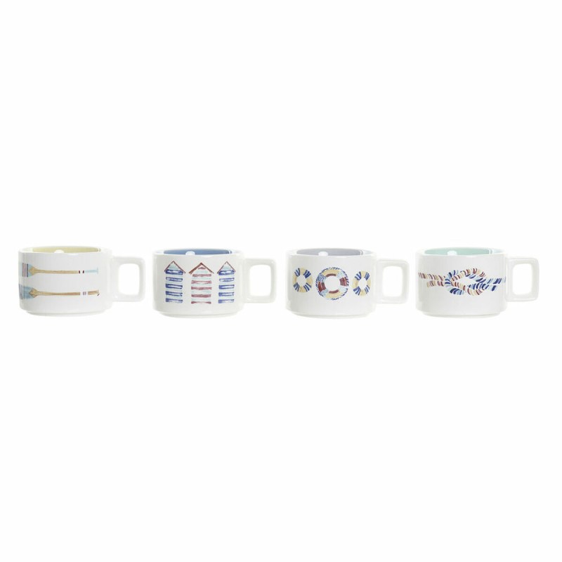 Juego de Tazas de Cafu00e9 DKD Home Decor Azul Multicolor Metal Dolomita 4 Piezas 260 ml