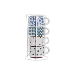 Juego de Tazas de Cafu00e9 DKD Home Decor Multicolor Amarillo Azul Turquesa Granate Metal Gres 4 Piezas 150 ml