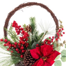 Adorno Navideño Rojo Multicolor Ratán Plástico Piñas Cesta 43,18 cm