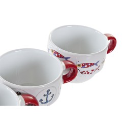 Juego de Tazas de Cafu00e9 DKD Home Decor Rojo Multicolor Metal Gres Mediterru00e1neo 190 ml 4 Piezas