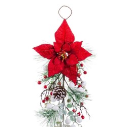 Colgador para Puertas Navidad Rojo Multicolor Plástico Tejido Piñas 60 cm