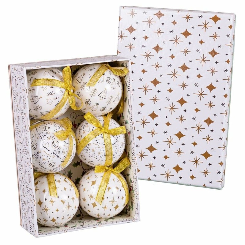 Bolas de Navidad Blanco Dorado Papel Polyfoam 7,5 x 7,5 x 7,5 cm (6 Unidades)