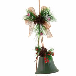 Adorno Navideño Verde Multicolor Metal Plástico Fibra Campanas 14 x 9 x 47 cm