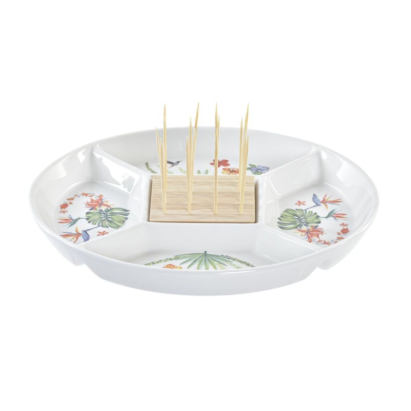 Bandeja de Aperitivos DKD Home Decor Multicolor Natural Bambu00fa Gres Tropical 23,5 x 23,5 x 7 cm