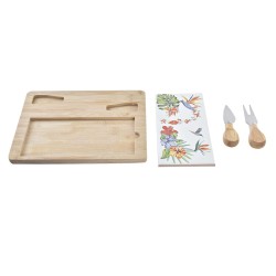 Tabla para Quesos DKD Home Decor Bambu00fa Gres 24,5 x 20 x 1,2 cm (4 Unidades)