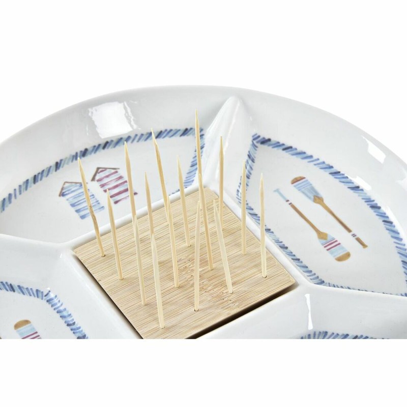 Bandeja de Aperitivos DKD Home Decor Azul Natural Bambu00fa Gres Mediterru00e1neo 23,5 x 23,5 x 7 cm