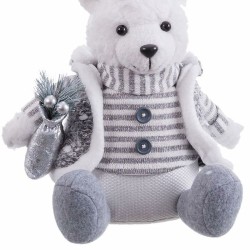 Adorno Navideño Blanco Gris Arena Tejido Oso polar 10 x 13 x 28 cm