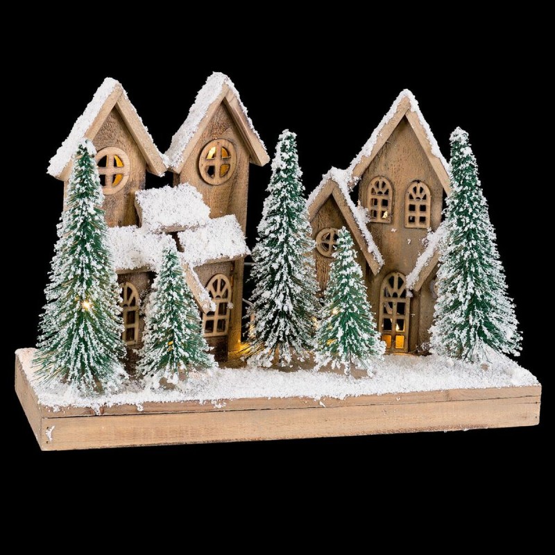 Adorno Navideño Blanco Verde Natural Madera Plástico Pueblo 45 x 18 x 30 cm