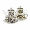 Tetera DKD Home Decor Leopardo Cristal Porcelana Marru00f3n Transparente Blanco (2 Unidades)