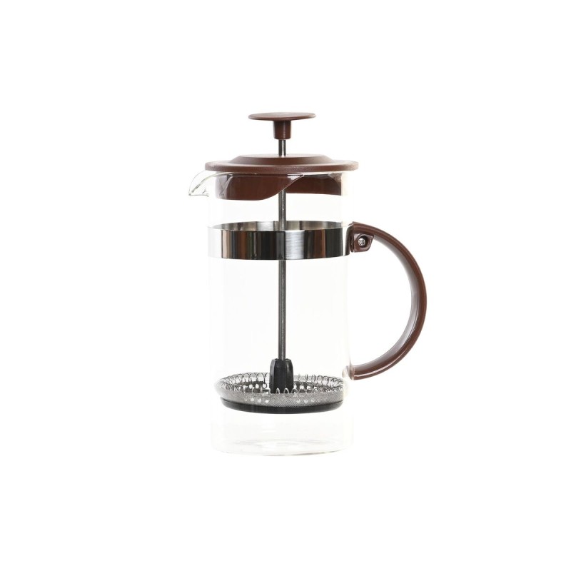 Cafetera de u00c9mbolo DKD Home Decor Marru00f3n Transparente Acero Inoxidable Vidrio de Borosilicato 350 ml 16 x 9 x 18,5 cm