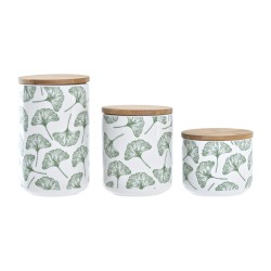 Set de 3 Botes DKD Home Decor Natural Blanco Verde Bambu00fa Gres Tropical 10 x 10 x 17 cm