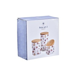 Set de 3 Botes DKD Home Decor Natural Blanco Multicolor Bambu00fa Gres 10 x 10 x 17 cm Cupcake