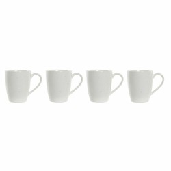 Juego de 4 Tazas Mug DKD Home Decor Blanco Natural Madera de caucho Gres 300 ml 19 x 13 x 31 cm