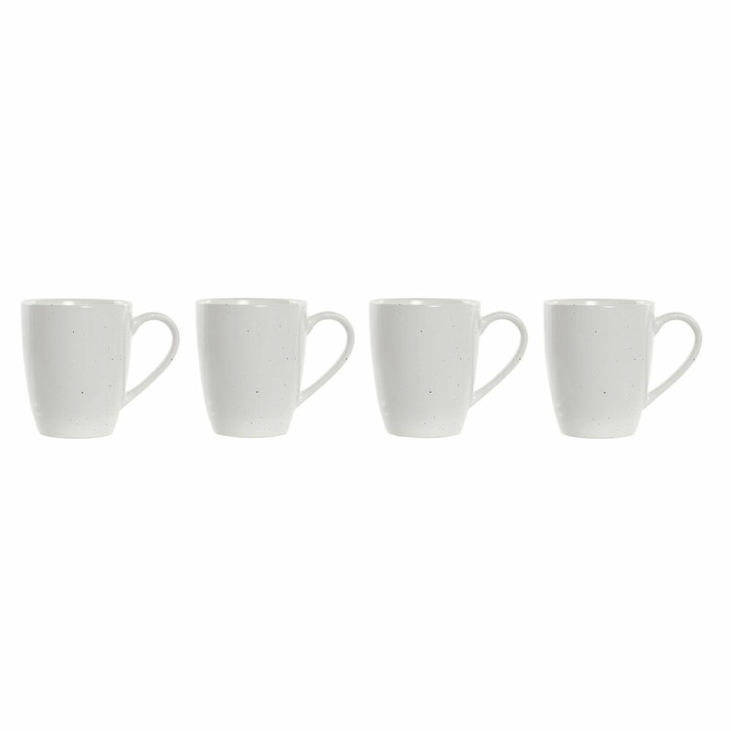 Juego de 4 Tazas Mug DKD Home Decor Blanco Natural Madera de caucho Gres 300 ml 19 x 13 x 31 cm