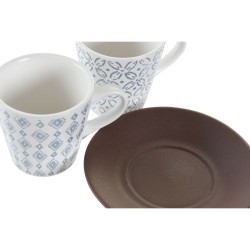 Juego de Tazas de Cafu00e9 DKD Home Decor Azul Marru00f3n Madera de caucho Blanco Gres 90 ml