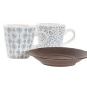 Juego de Tazas de Cafu00e9 DKD Home Decor Azul Marru00f3n Madera de caucho Blanco Gres 90 ml