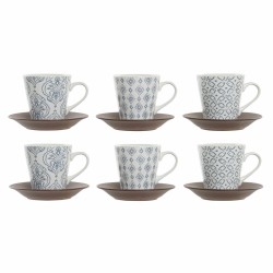 Juego de Tazas de Cafu00e9 DKD Home Decor Azul Marru00f3n Madera de caucho Blanco Gres 150 ml