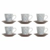 Juego de Tazas de Cafu00e9 DKD Home Decor Azul Marru00f3n Madera de caucho Blanco Gres 150 ml