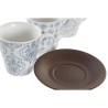 Juego de Tazas de Cafu00e9 DKD Home Decor Azul Marru00f3n Madera de caucho Blanco Gres 150 ml