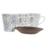 Juego de Tazas de Cafu00e9 DKD Home Decor Azul Marru00f3n Madera de caucho Blanco Gres 150 ml