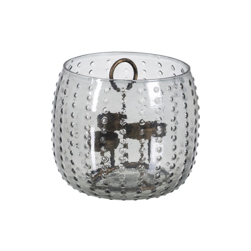 Portavelas Gris Metal Cristal 18 x 18 x 16 cm