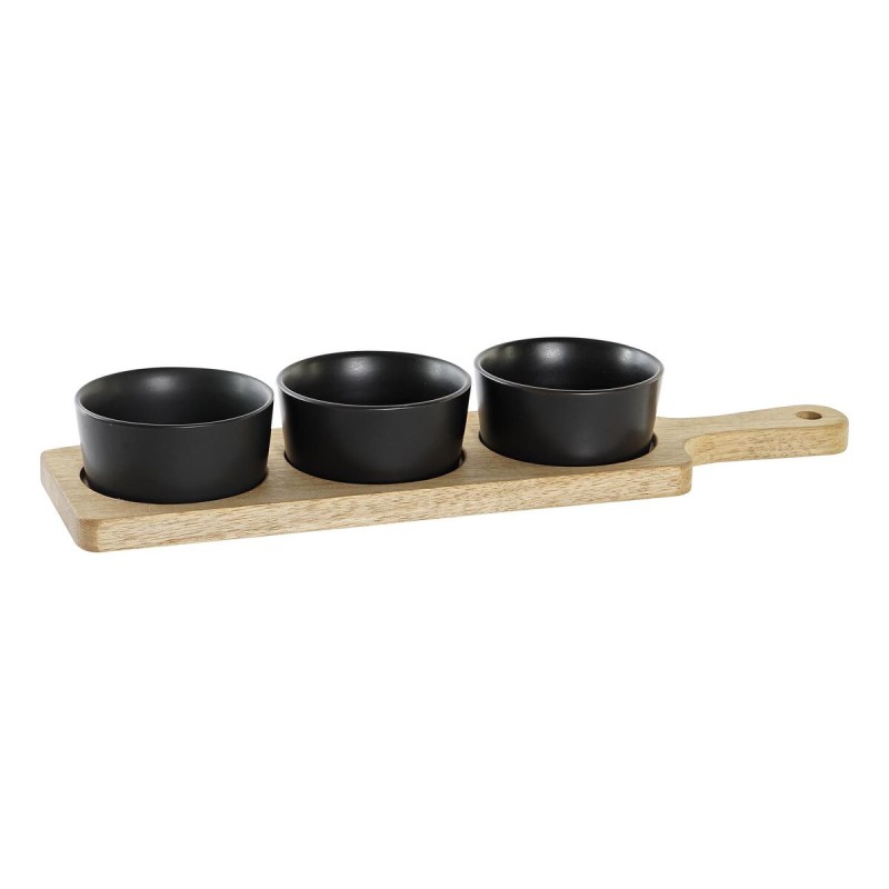 Bandeja de Aperitivos DKD Home Decor Negro Natural Acacia Gres 38 x 10 x 5,2 cm