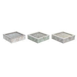 Caja para Infusiones DKD Home Decor 24,5 x 24,5 x 6 cm Cristal Beige Metal Terracota Blanco Verde Marru00f3n claro 3 Piezas Made