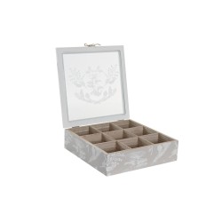 Caja para Infusiones DKD Home Decor 24,5 x 24,5 x 6 cm Cristal Beige Metal Terracota Blanco Verde Marru00f3n claro 3 Piezas Made