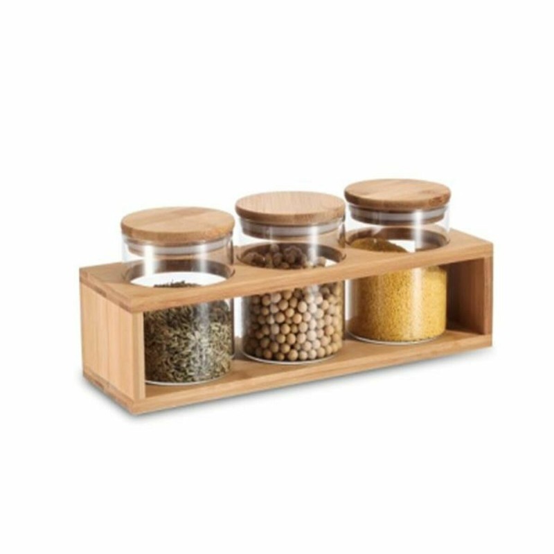 Set de 3 Botes DKD Home Decor 31 x 11 x 11,5 cm Natural Bambu00fa Vidrio de Borosilicato