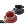 Juego de 6 Tazas con Plato DKD Home Decor Verde Rosa Gris oscuro Gres 150 ml 16 x 17 x 35 cm